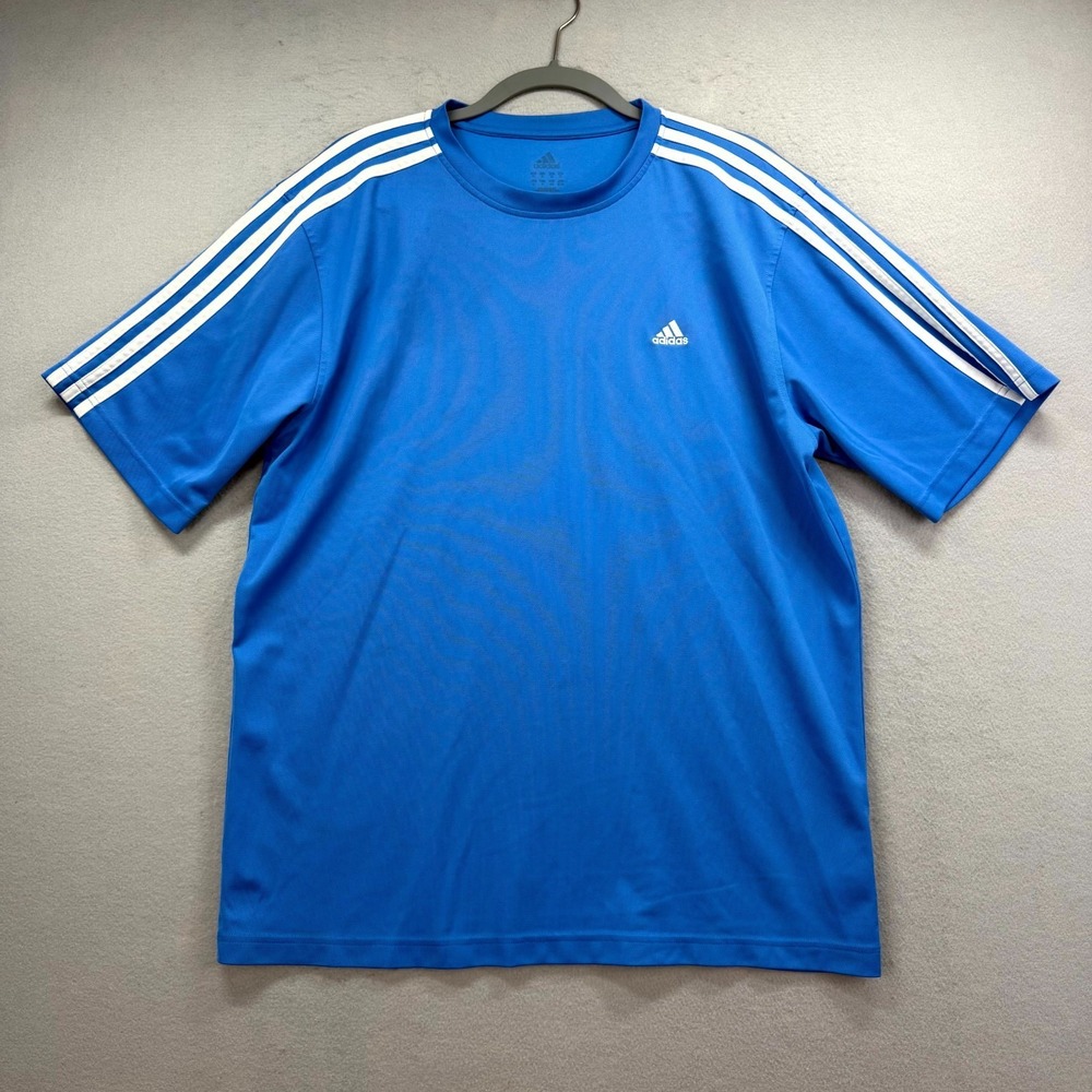 Adidas Essentials T-Shirt Men XL Blue White 3-Stripe Active Moisture Wicking Y2K